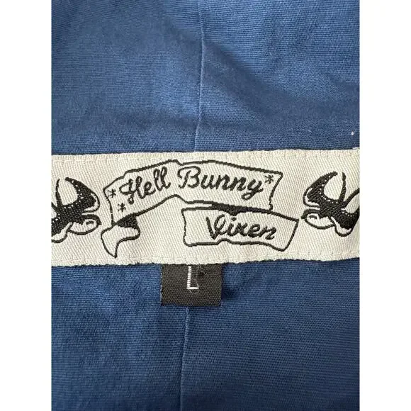 Hell Bunny Vixen Sz L Navy Nautical Sailor Flare Swing Dress Rockabilly Retro - Picture 7 of 10